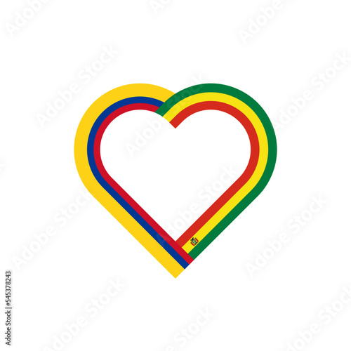 friendship concept. heart ribbon icon of colombia and bolivia flags. vector illustration isolated on white background