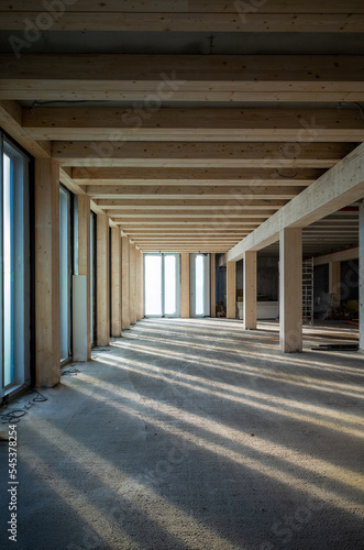 construction site of a sustainable Timber-concrete composite office building