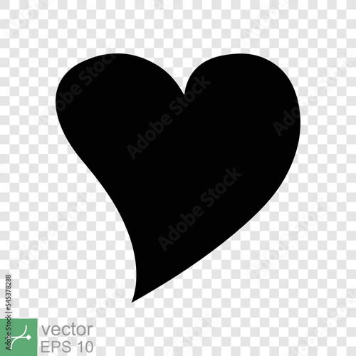 Heart icon isolated on transparent background. Simple flat icon. Black love shape symbol, blank heart silhouette sign logo design, romantic wedding concept. vector illustration EPS 10.