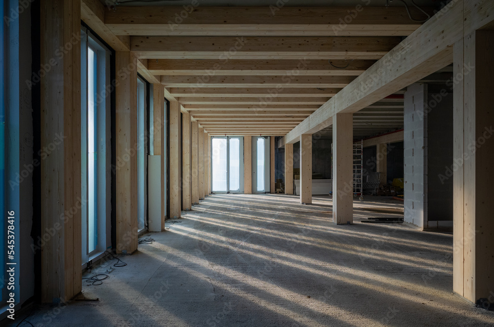 construction site of a Timber-concrete composite office building