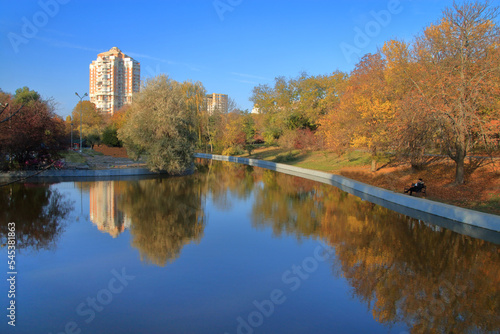 Sunny autumn day in the city park of Odessa.