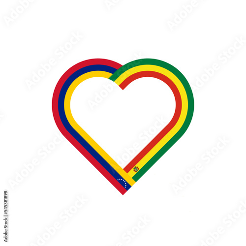 friendship concept. heart ribbon icon of venezuela and bolivia flags. vector illustration isolated on white background