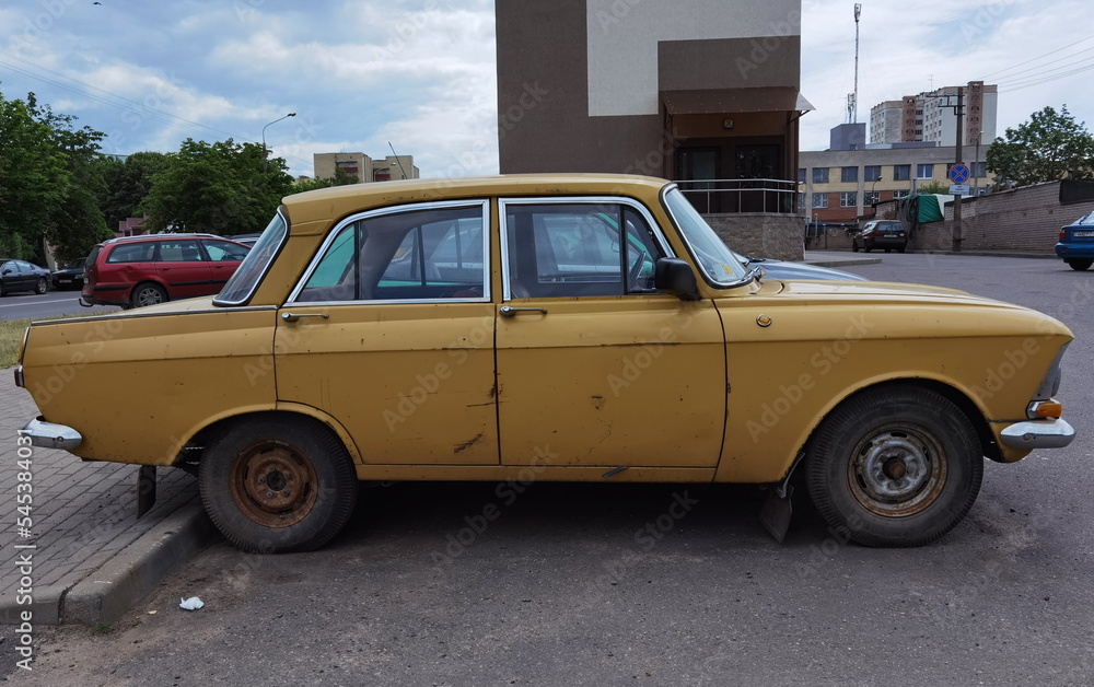 Belarus, Minsk. July 10, 2022. The Moskvitch 412 is a large family car produced by Soviet  Russian manufacturer IZh in Izhevsk from 1967 to 1982 (also known as IZh-412). 