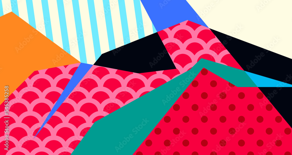 Fototapeta premium Abstract liquid shape. Dynamic and geometric design. Isolated gradient waves with geometric lines, dots, batik Indonesia pattern. Vector illustration