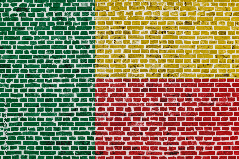 Flag of Benin painted on a brick wall Flag of Benin painted on a brick wall