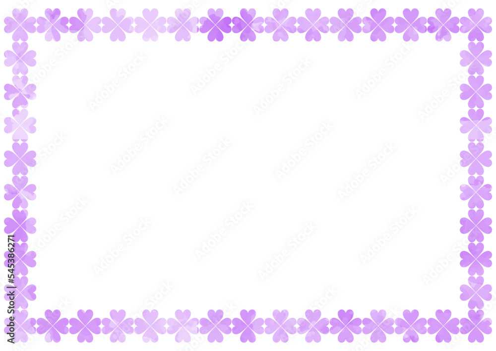 かわいいクローバーフレーム素材　水彩紫