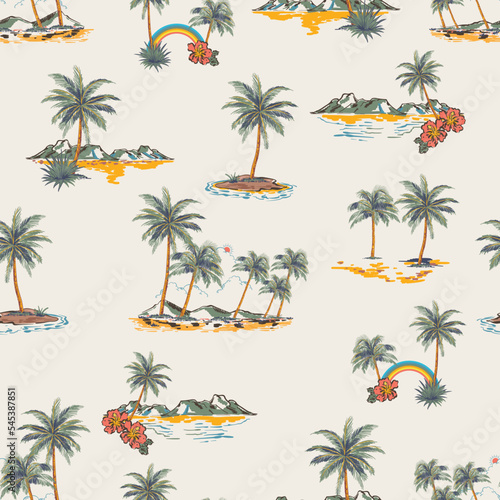 Beautiful Summer tropical Hawaii Aloha island , Beach Vibes Seamless pattern Vector Illustration