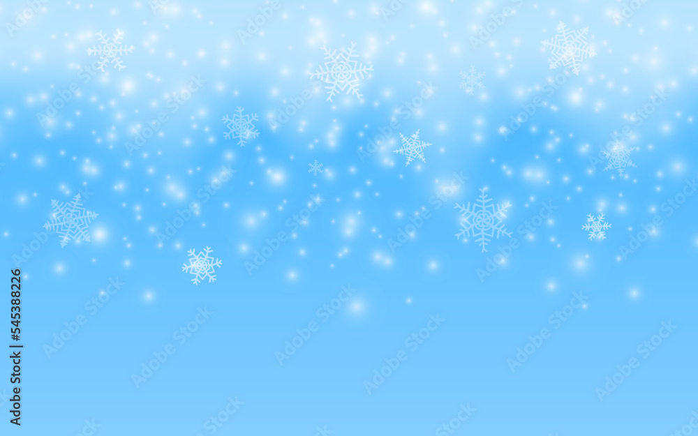 Winter season scene. Merry Christmas snow background. Vector 3d illustration glowing snowflakes falling. Winter landscape, blue sky, snowstorm. Empty space for product design. Winter season scene. Merry Christmas snow background. Vector 3d illustration glowing snowflakes falling. Winter landscape, blue sky, snowstorm. Empty space for product design.