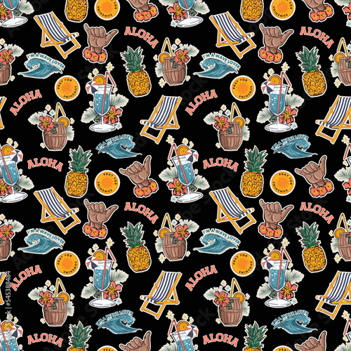 Beautiful Summer tropical Hawaii Aloha island , Beach Vibes Seamless pattern Vector Illustration