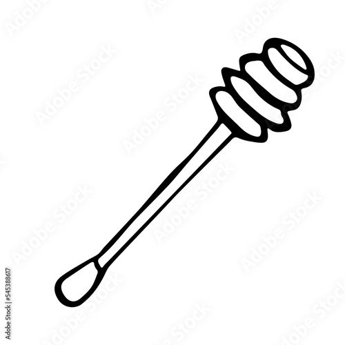 Hand drawn honey dipper clipart. Wooden stick doodle.