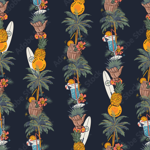 Beautiful Summer tropical Hawaii Vertical stripe foliages , Beach Vibes Seamless pattern Vector Illustration
