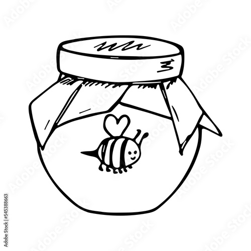 Hand drawn honey jar clipart. Healthy natural organic product doodle.