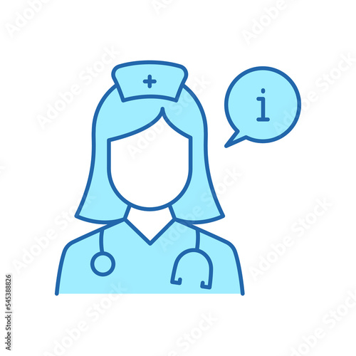 Medical Information from Nurse, Doctor Color Line Icon. Info from Medicine Female Staff Pictogram. Pharmacist Info Outline Icon. Doctor Consultation. Editable Stroke. Isolated Vector Illustration