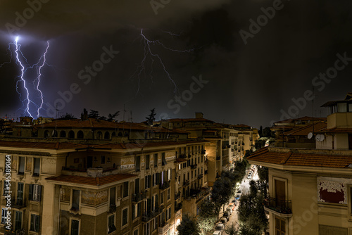 Canvas Print Lightning storm at night over Rome, Italy