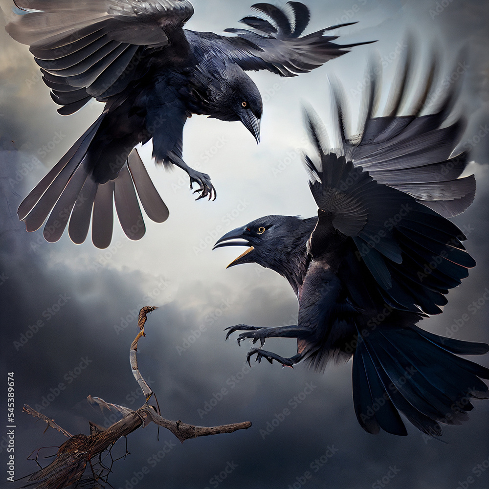 Fototapeta premium two fighting crows - generative AI
