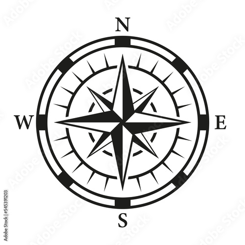Rose Wind Navigation Retro Equipment Sign. Adventure Direction Arrow to North South West East Orientation Navigator Modern Glyph Pictogram. Compass Map Silhouette Icon. Isolated Vector Illustration