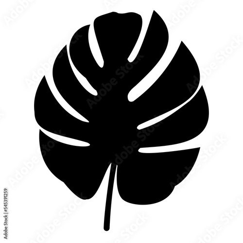 Silhouette of a monstera leaf isolated on a white background. Vector illustration.