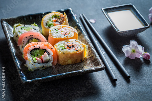 Fresh and colorful sushi se...