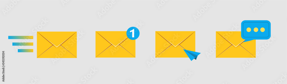 open mail envelope icon set with marker new message isolated on grey ...