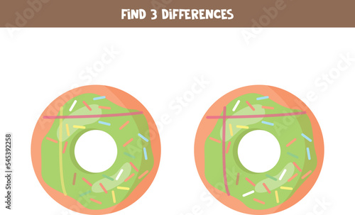 Find three differences between two cute donuts.