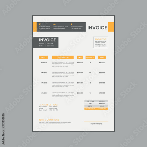 Professional modern business invoice template design