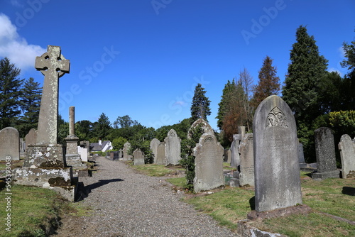 A view of the large multi denominational cemetery set on a pretty hillside in Sulby, Isle of Man. photo