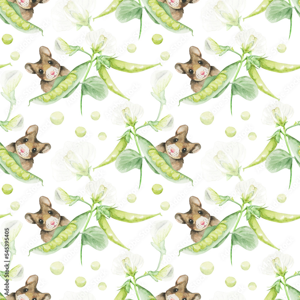 mouse hamster and peas watercolor png pattern