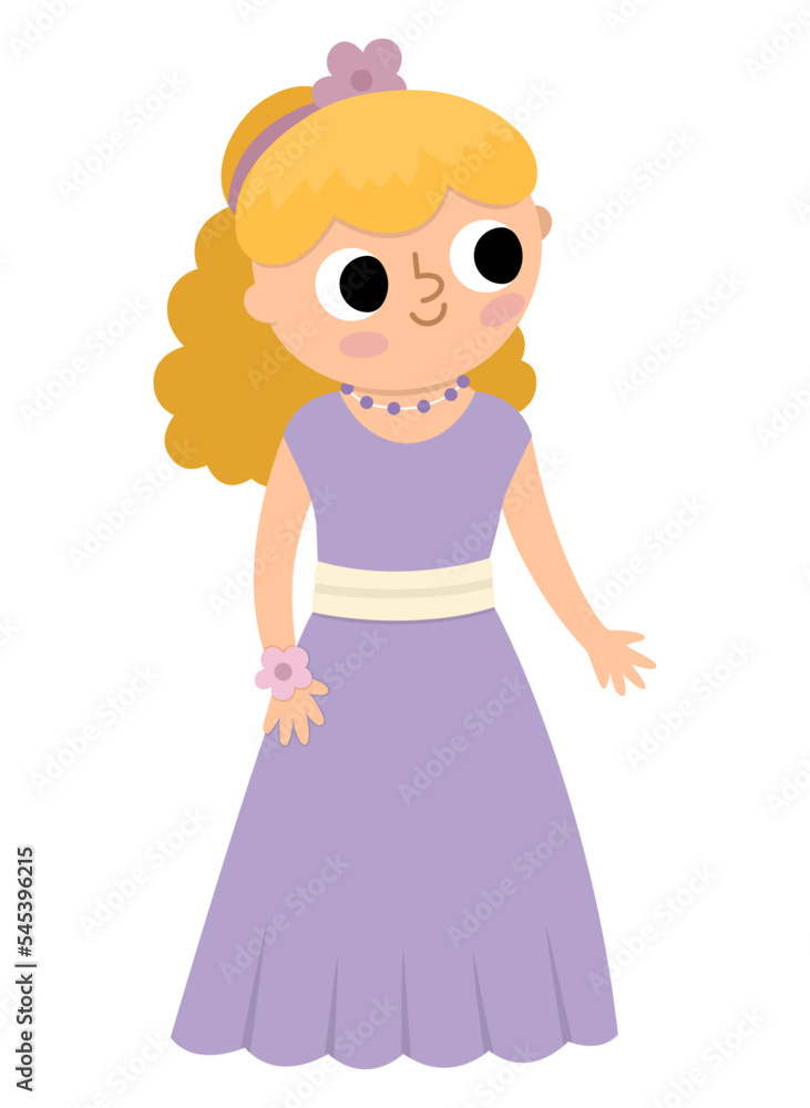 Vector bridesmaid illustration. Cute blond girl in purple dress with flower in hair. Wedding ceremony icon. Cartoon marriage guest. Elegant woman picture. Cute lady in smart outfit. Vector bridesmaid illustration. Cute blond girl in purple dress with flower in hair. Wedding ceremony icon. Cartoon marriage guest. Elegant woman picture. Cute lady in smart outfit.