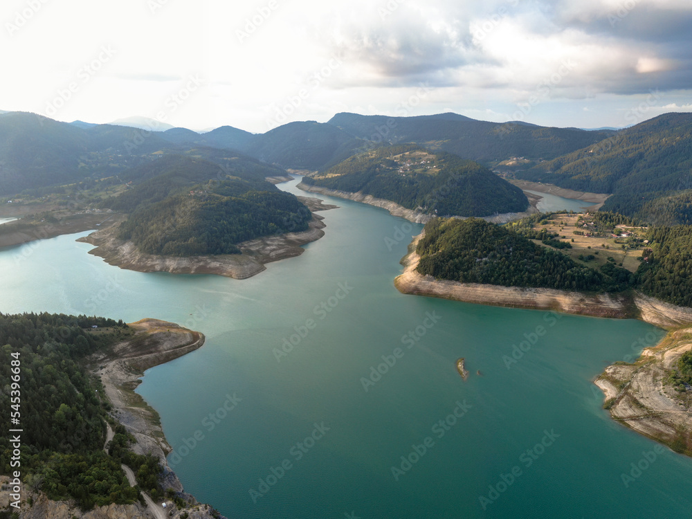 Aerial view of Zaovine lake Aerial view of Zaovine lake