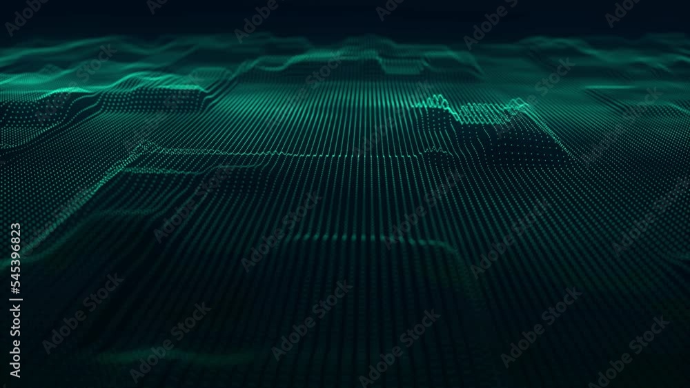 Dynamic wave of glowing particles. Data flow information. Concept of ...