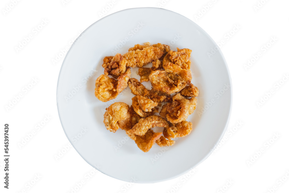 fried chicken skin isolated on white blackground fried chicken skin isolated on white blackground