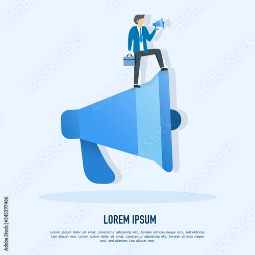 Ilustrasi Konseptual Periklanan Vektor menggunakan megafon Kampanye Media Sosial, Pemasaran Digital. promosi bisnis, vektor, iklan, panggilan dengan megafon, peringatan online.