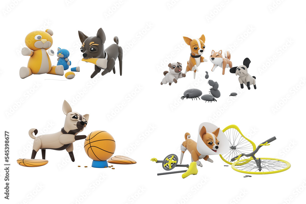 Fototapeta premium Cute pets in a variety of activities