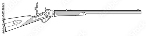 Vector illustration of the Sharps rifle with a diopter on the white background. Right side.