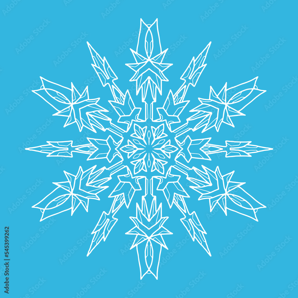 Snowflake sketch vector on light blue Snowflake sketch vector on light blue