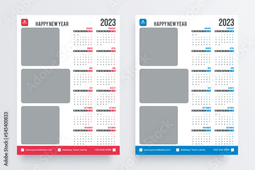 Calendar for 2023. Wall calendar design 2023 year. photo
