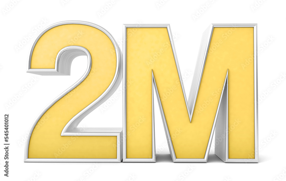 2M 3d. 2 million Views. 2 million followers isolated on white background. 3D rendering 2M 3d. 2 million Views. 2 million followers isolated on white background. 3D rendering
