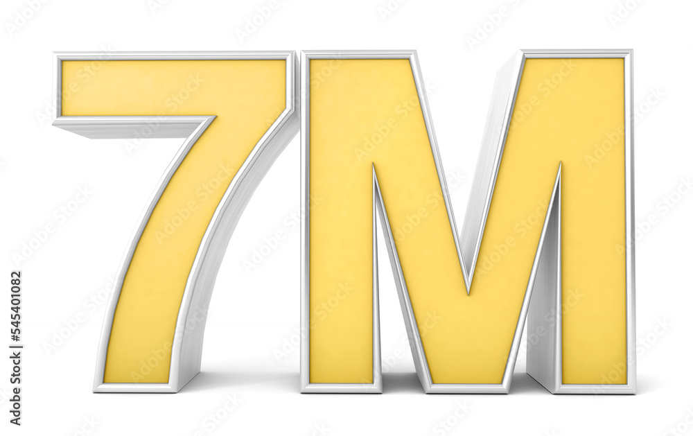 7M 3d. 7 million Views. 7 million followers isolated on white background. 3D rendering 7M 3d. 7 million Views. 7 million followers isolated on white background. 3D rendering