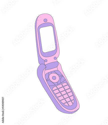 Cute retro clamshell phone in retrowave aesthetic. Vector nostalgic illustration in y2k, 00s, 90s concept on isolated background
