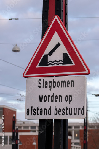 Warning Sign Bridge Opened By Distance At Amsterdam The Netherlands 20-11-2020