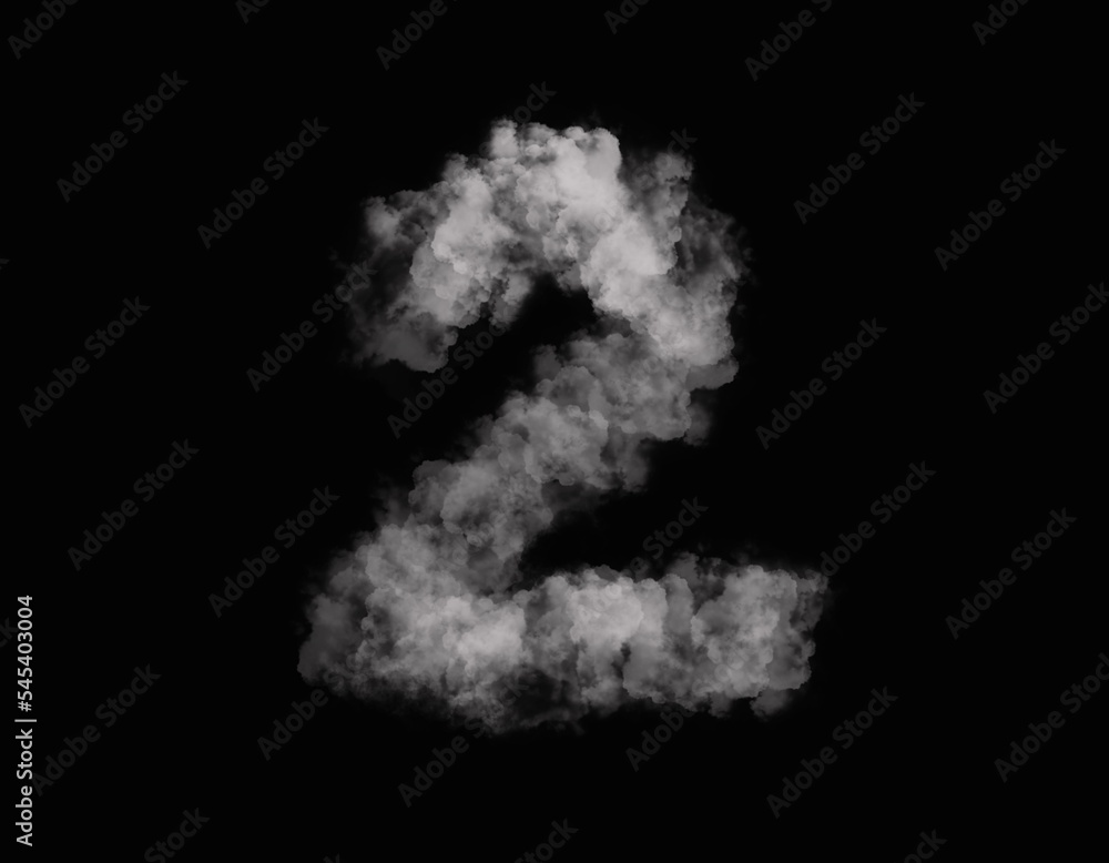 realistic smoke 2 number spreading on dark background