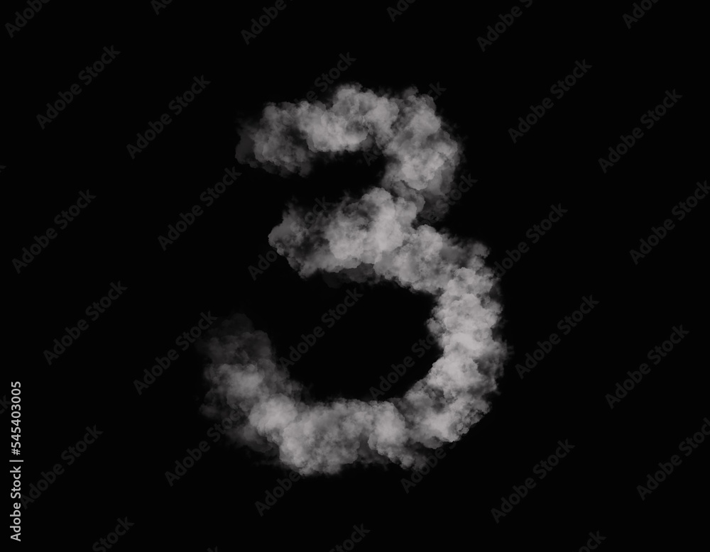 realistic smoke 3 number spreading on dark background