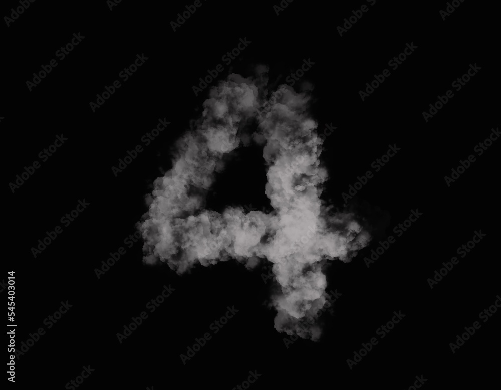 realistic smoke 4 number spreading on dark background