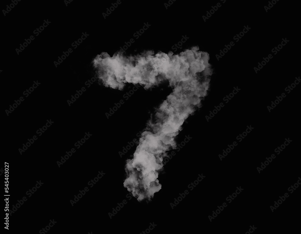 realistic smoke 7 number spreading on dark background