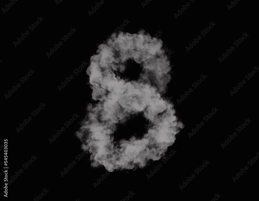 realistic smoke 8 number spreading on dark background