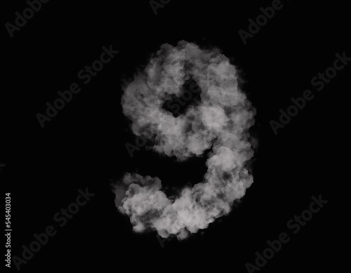 realistic smoke 9 number spreading on dark background