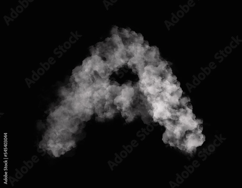 realistic smoke A alphabet spreading on dark background