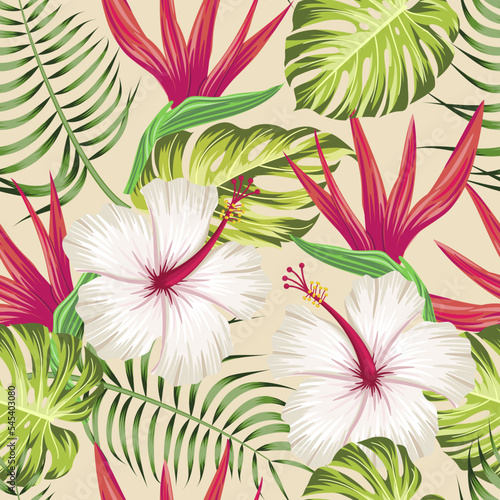 Floral seamless pattern with leaves. tropical background	
