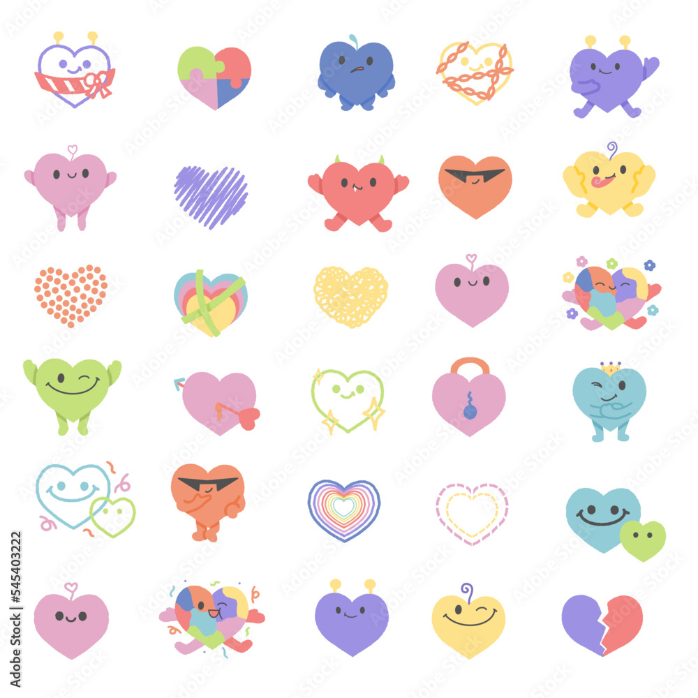 colorful cute hearts and friends