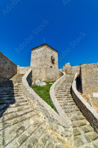 Pirot, Serbia -August 27, 2022: Ancient fortress Momcilov Grad in Pirot, Serbia. Outside view of Ruins of Historical Pirot Fortress, Southern and Eastern Serbia photo